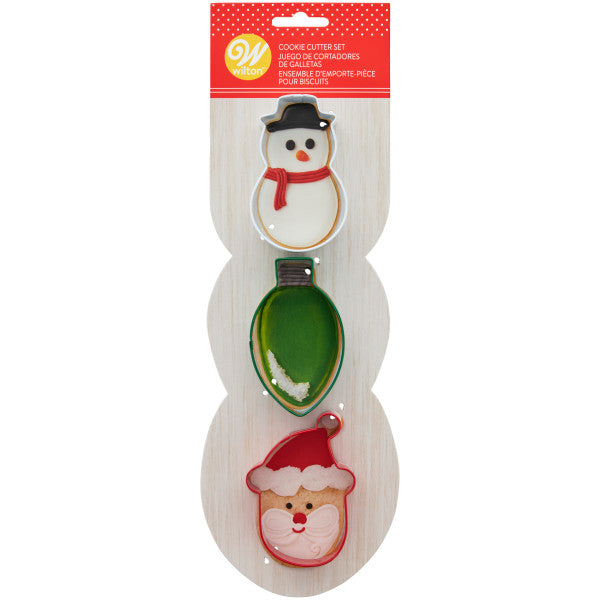 Wilton Metal Christmas Cookie Cutter Set, 3-Piece (Snowman, Lightbulb, Santa Claus)