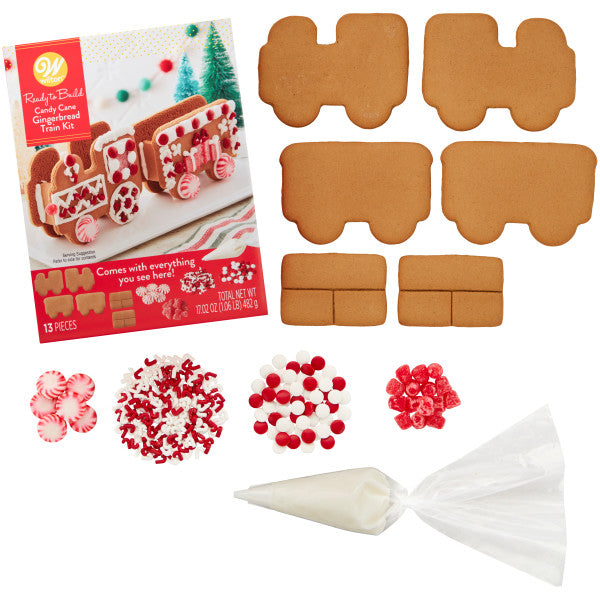 Wilton Ready-to-Build Candy Cane Gingerbread Train Cookie Kit, 13-Piece
