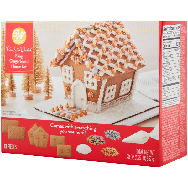 Wilton Ready-to-Build Silver and Gold Bling Gingerbread House Kit, 13-Piece