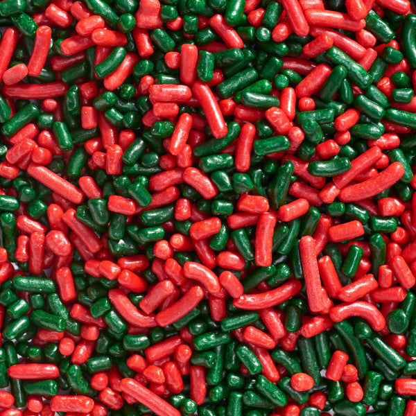 DecoPac Red and Green Jimmies Sprinkles 26 oz. handheld container
