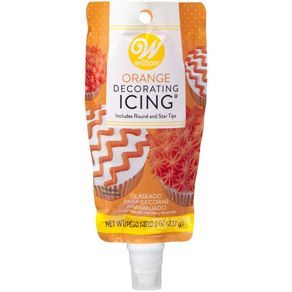 Wilton Orange Buttercream Icing Pouch with Star and Round Tips, 8 oz.