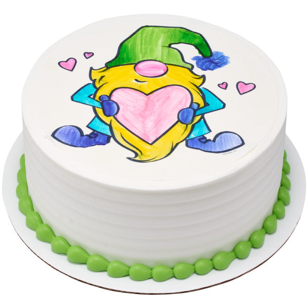 Paintable Love Gnome Valentine's Day Edible Cake Image PhotoCake®