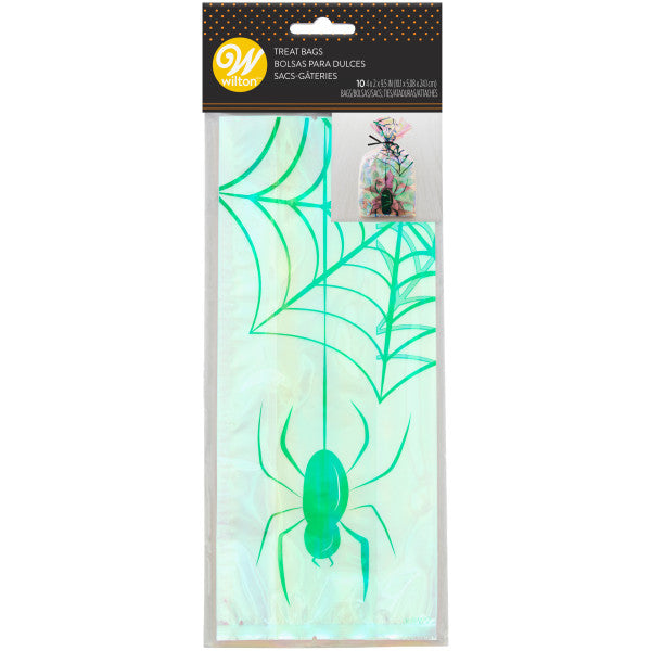 Wilton Clear Spider Web Iridescent Halloween Treat Bags and Ties, 10-Count