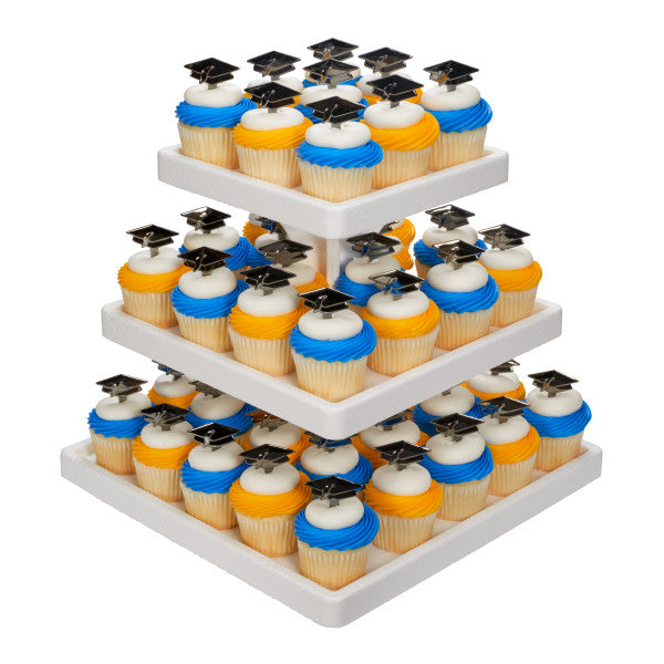 Graduation Black Metallic Hat Cupcake Cake Pics - set of 12