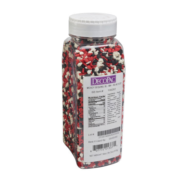 Mickey Mouse Red, Black and White Quins Sprinkles 19 oz. handheld container