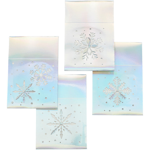 Wilton 6.5 x 6.5 x 3-Inch Iridescent Winter Snowflake Treat Box, 4-Count