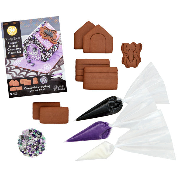 Wilton Ready-to-Build Creepin' it Real Chocolate Cookie House Kit, 14-Piece