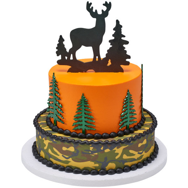 Deer and Pine Trees Gum Paste Layon Cake Topper Christmas Hunter Buck Trees