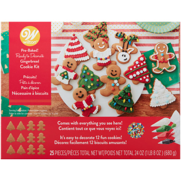 Wilton Pre-Baked Ready to Decorate Gingerbread Cookie Kit, 25-Piece