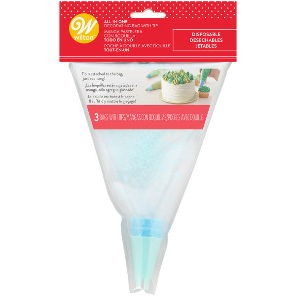 Wilton All-in-One Disposable Decorating Bag with Star and Drop Flower Tips, 3-Count