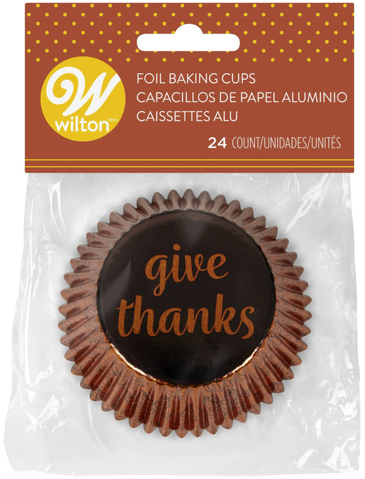 Wilton Standard Foil Baking cupcake Cups Give Thanks 24 Pkg set