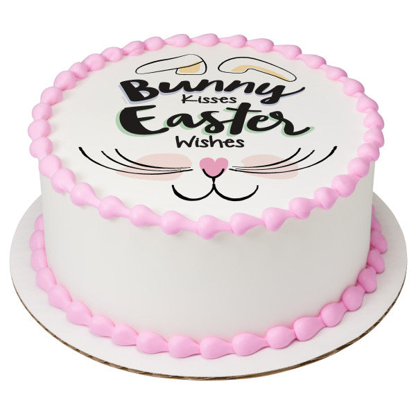 Bunny Kisses Easter Wishes Edible Cake Image PhotoCake