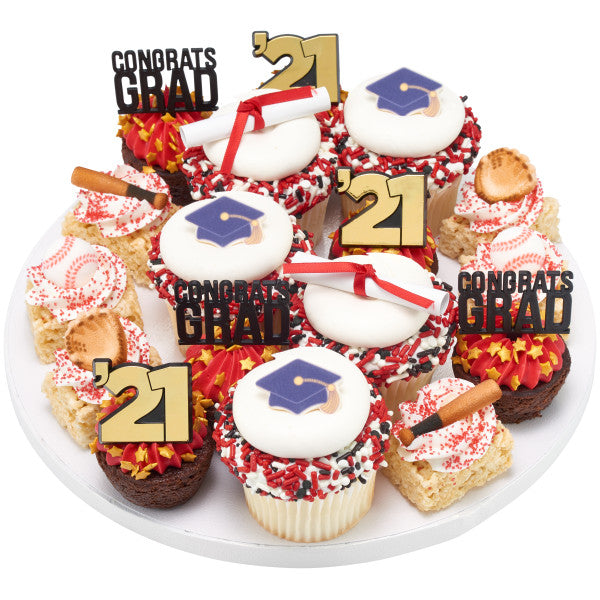 Graduation Icon and cap Assortment Cupcake Cake Pics - set of 12