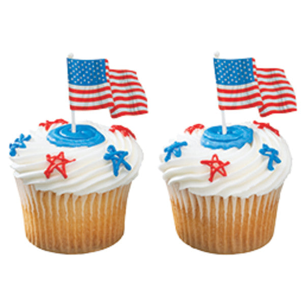 American Flag Paper themed Cupcake Cake Decorating pics 12 set