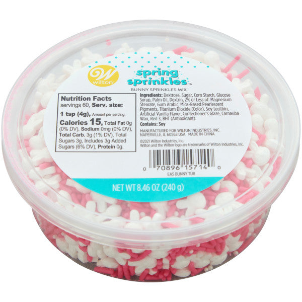 Wilton Bright Pink and White Easter Bunny and Jimmies Sprinkle Mix, 8.46 oz.