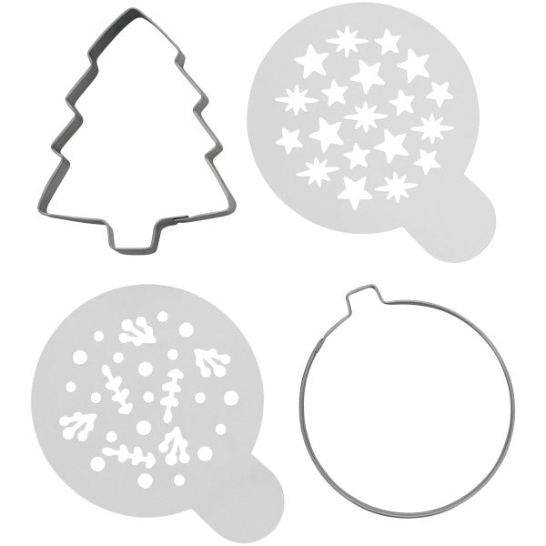 Wilton Merry Christmas Cookie Cutter and Stencil Set, 4-Piece Set