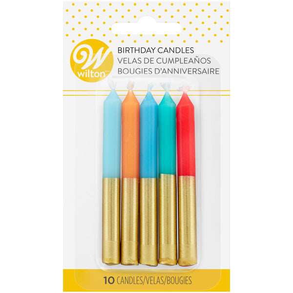 Wilton Blue, Orange and Red Gold-Dipped Birthday Candles, 10-Count