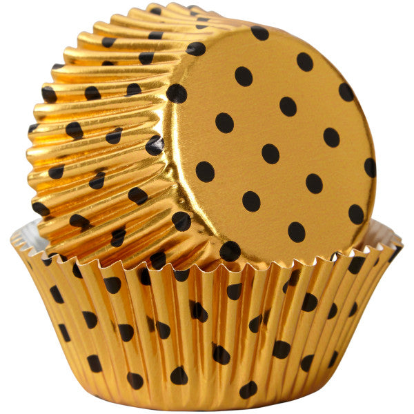 Wilton Gold Foil with Black Polka Dots Cupcake Liners, 24-Count