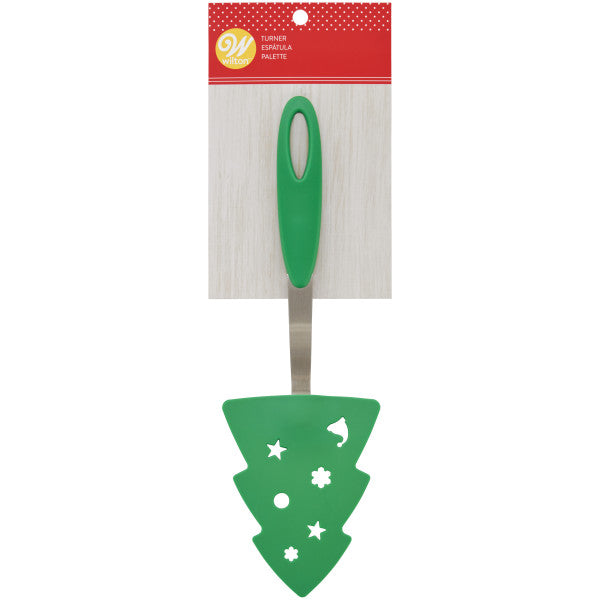 Wilton Green Christmas Tree Plastic Turner or Spatula with Metal and Silicone Handle