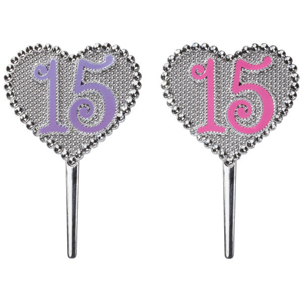 15 Birthday Quinceañera Pink or Purple Milestone Monogram Cake Kit Topper