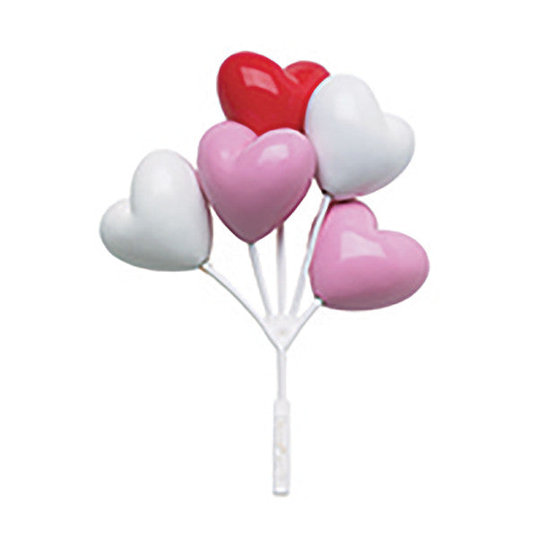 Red, White, Pink Heart Shaped Balloon Cluster Cake, Cupcake or Candy Toppers Love Wedding 3 Pics Per Order