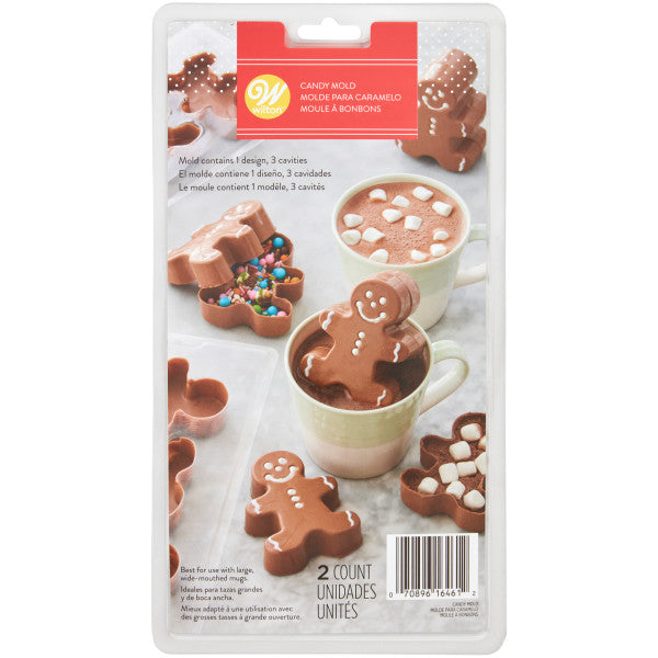 Wilton Gingerbread Man Hot Cocoa Bomb Plastic Candy Mold, 3-Cavity