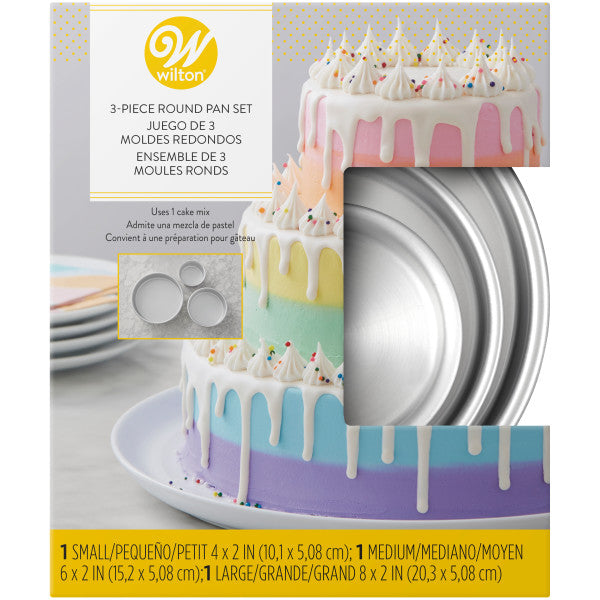 Aluminum Round Cake Pans, 3-Piece Set with 8-Inch, 6-Inch and 4-Inch Cake Pans