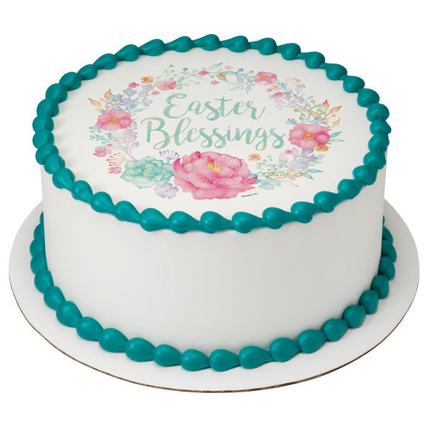 Floral Easter Blessing Edible Cake Image PhotoCake