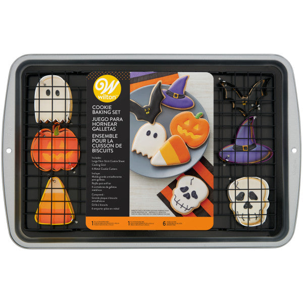 Wilton Halloween Cookie Sheet, Cooling Grid and Cookie Cutter Baking Set, 8-Piece