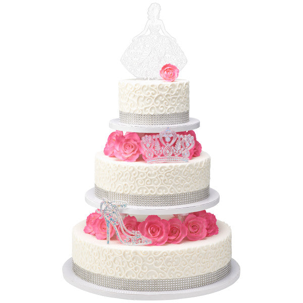 Princess, Crown and Shoe Silver Quinceañera Cake Kit Topper