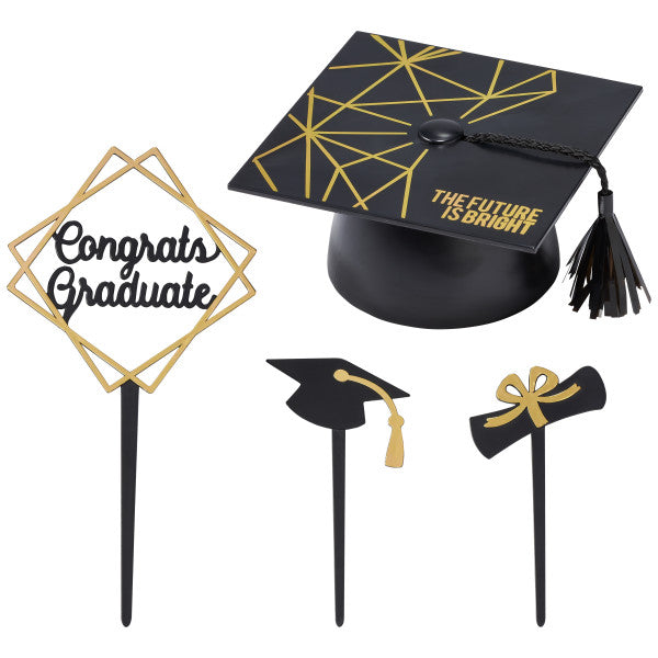 Graduation The Future is Bright Hat Set Cake Kit with Diploma Pics - 4-piece set